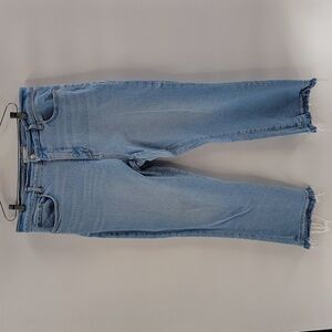 LOFT The Kick Crop Size 32 Denim Jean Distressed Hem Light Wash